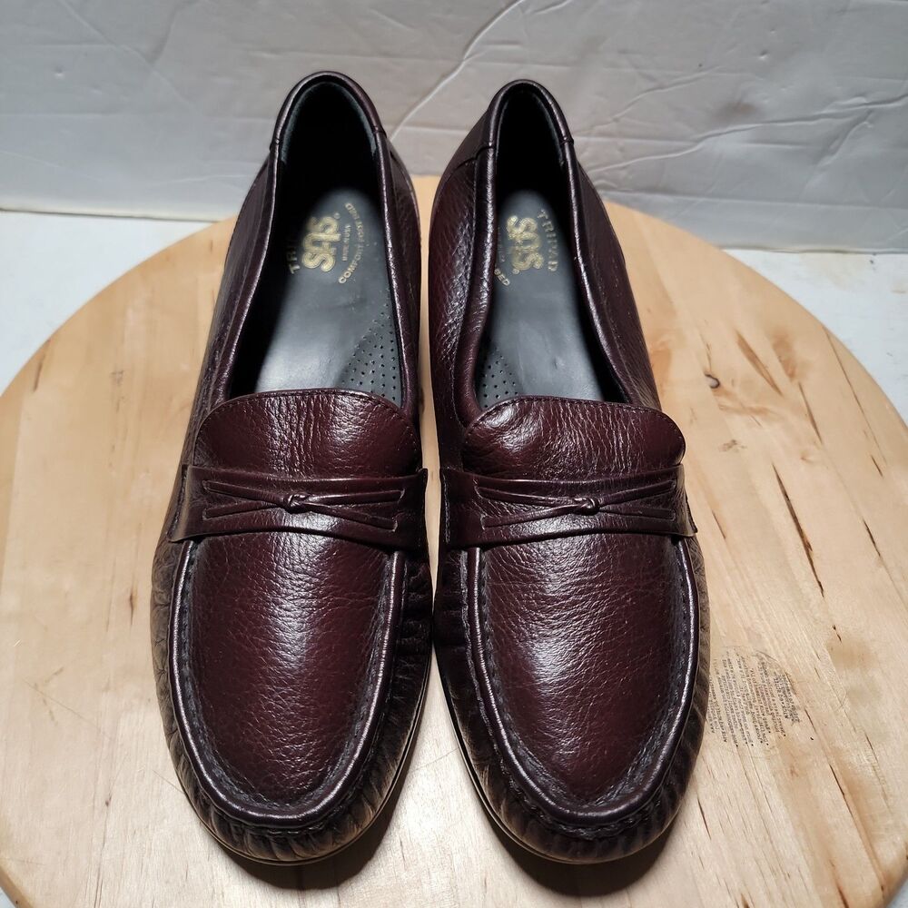 SAS Shoes Womens Easier Low Wedge Slip On Loafers Brown Leather Casual 9.5 WW